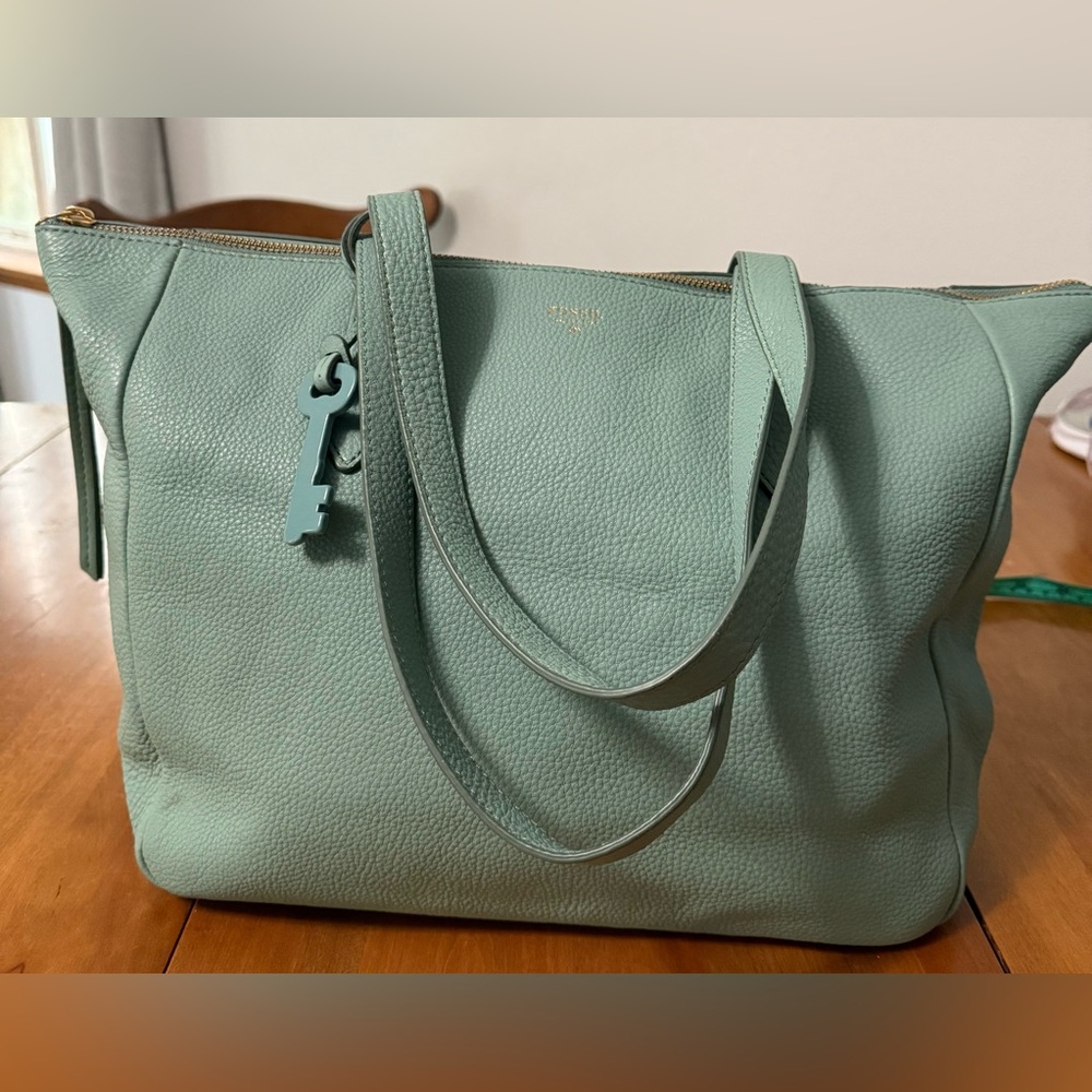 Fossil Mint Green Leather Tote Bag